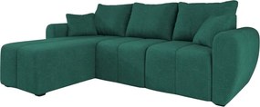 AKCIÓ Kihúzható kétoldalas L alakú SEVIO kanapé 246x145 cm, palackzöld + 2 párnák AJÁNDÉK II. osztály