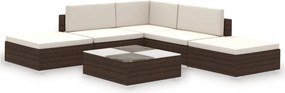 vidaXL 6-részes barna polyrattan kerti bútorszett párnákkal