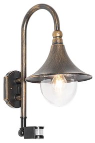 Kültéri fali lámpa antik arany IP44 mozgásérzékelővel - Daphne
