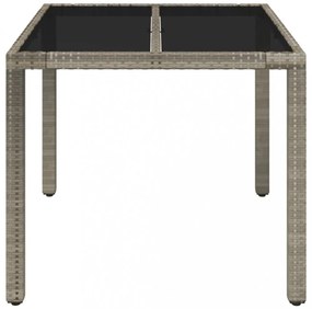szürke polyrattan üveglapos kerti asztal 90 x 90 x 75 cm