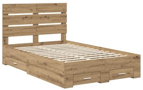 vidaXL Ágykeret fiókkal fejtámlával Artisan tölgy 120 x 200 cm Faanyag