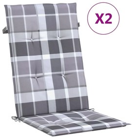 2 db szürke kockás szövet magas háttámlájú székpárna 120x50x3cm