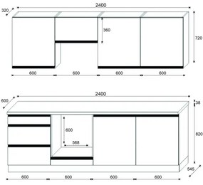 MARINA 240 cm-es konyhabútor, craft tölgy