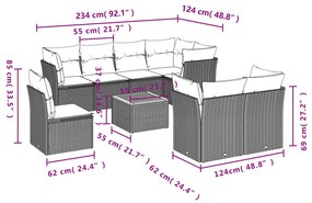 9 részes bézs polyrattan kerti ülőgarnitúra párnákkal
