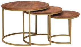 vidaXL Fészkelt Kávézó Asztalok 3 pcs Méz barna Tömör mangófa és acél