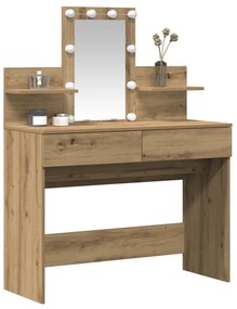 Sminkasztal LED világítással, Kézműves tölgy, 100x40x130 cm