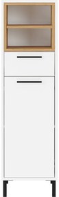 Fehér magas fürdőszoba szekrény tölgyfa dekorral 34x118 cm Loria - Germania