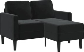 vidaXL kétszemélyes, L-alakú, fekete bársony kanapé heverővel 125 cm