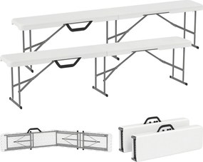 Outsunny 2 részes Sörpad Beülő Sörsátor Pad Összecsukható Pad 8 fő részére 182cm-es Összecsukható Partypad Fogantyúval, Fém lábak, HDPE Időjárásálló K
