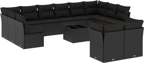 vidaXL 13 részes fekete polyrattan kerti ülőgarnitúra párnákkal
