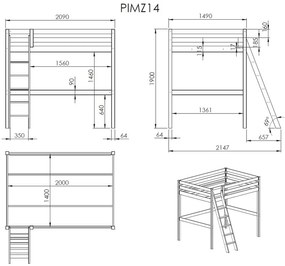 Pino fehér gyerekágy létrával, 140 x 200 cm - Vipack