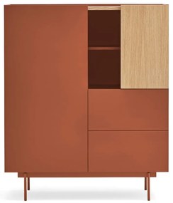 Téglavörös-natúr színű magas komód tölgyfa dekorral 100x120 cm Otto – Teulat