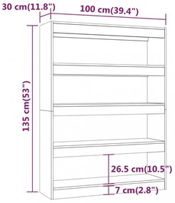 betonszürke könyvszekrény/térelválasztó 100 x 30 x 135 cm