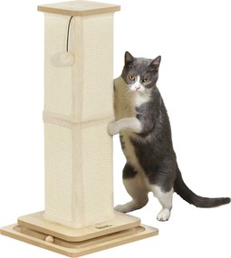 PawHut 3 az 1-ben Kaparóoszlop, 67 cm Magas Kaparóoszlop, Zsineggel Borított Macskakaparó Fa Játszóballal, Macskakaparó Bútor, Beltéri, Tölgy | Aosom