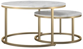Fehér-aranyszínű kerek dohányzóasztal szett márvány dekorral 2 db-os ø 79 cm Amelia – CosmoLiving by Cosmopolitan