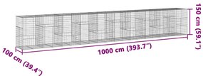 horganyzott vas gabion kosár fedéllel 1000 x 100 x 150 cm