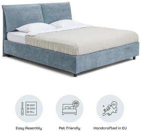 Kék kárpitozott ágyneműtartós franciaágy ágyráccsal 160x200 cm Myra Pillow – Bonami Selection