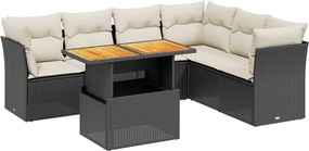 vidaXL 7 részes fekete polyrattan kerti ülőgarnitúra párnával