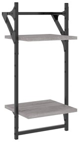 2 db 2 szintes szürke sonoma tölgy falipolc rúddal 30x25x65 cm