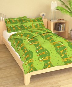 Gyerek pamut lepedők Zsiráf zöld TiaHome - 1x Párna 90x70cm, 1x Paplan 140x200cm