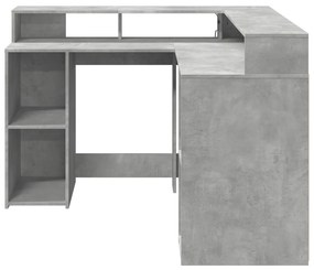 betonszürke szerelt fa íróasztal LED-világítással 130x130x91 cm