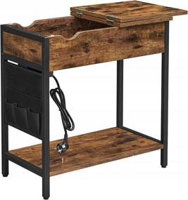 Kis asztal hosszabbító kábellel és töltőkkel TAYLOR 60x31,5 cm, rusztikus barna