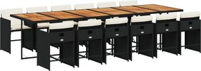 vidaXL 13 részes fekete polyrattan kerti ülőgarnitúra párnákkal