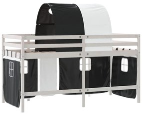 fehér-fekete tömör fenyő gyerek galériaágy alagúttal 80x200 cm