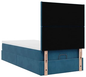 Ottomán ágykeret matracokkal sötétkék 90x200cm bársony
