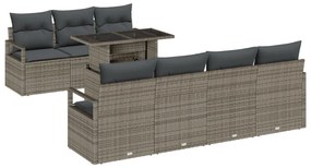 8 darabos kertkanapé szett párnákkal szürke poly rattan, 2 személyes kertkanapé tárolóval és párnákkal szürke poly rattan