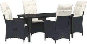 vidaXL Kert étkező szett párnával 5 pcs Fekete polirattan