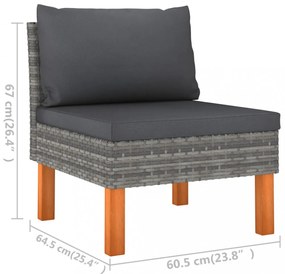 3 személyes szürke polyrattan kerti kanapé párnákkal