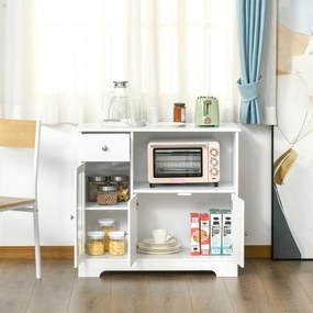 HOMCOM Mikrohullámú Sütőszekrény, Konyhai Buffét, Tárolószekrény, Konyhába és Étkezőbe 90 x 40 x 82 cm Edzett Üveg és Fa, Fehér | Aosom