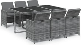 vidaXL 7 részes szürke polirattan kerti étkezőgarnitúra párnákkal