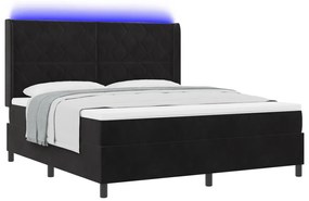Boxspring Ágy Matraccal és LED Fénnyel Fekete 180x200 cm Bársony