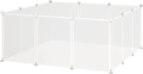 PawHut DIY Szabadjáró Kert 12 Paneles Futókerítés Kisállatoknak 105 x 105 x 45 cm Fehér Fém PP Gyanta | Aosom