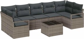 vidaXL Kerti Kanapé Szett 8 pcs Szürke Poli rattan és acél és üveg