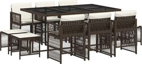 vidaXL 11 részes barna polyrattan kerti ülőgarnitúra párnákkal