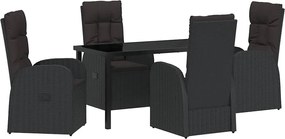 vidaXL Kert étkező szett párnával 5 pcs Fekete polirattan