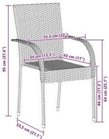 6 db fekete rakásolható polyrattan kültéri szék