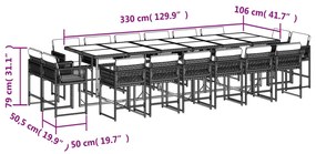 17 részes fekete polyrattan kerti étkezőgarnitúra párnákkal