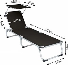Kerti nyugágy  összecsukható napellenzős fekete 187 cm