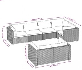vidaXL 7 részes fekete polyrattan kerti ülőgarnitúra párnákkal