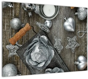 Kép - ezüst karácsonyi dekoráció (70x50 cm)