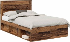 vidaXL Ágykeret fejtámlával fiókkal Öreg fa 135 x 190 cm Tömör fenyőfa