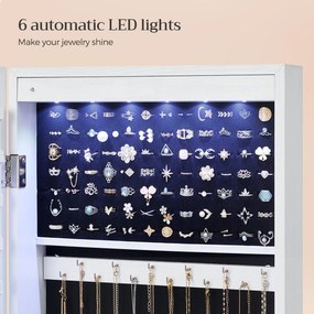 SONGMICS zárható tükrös ékszerrendszerező 6 LED-del, 120 cm, fehér
