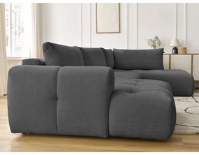 Sötétszürke kinyitható-tárolóhelyes sarokkanapé (jobb oldali-U alakú) Fuji – Bobochic Paris