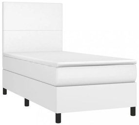 fehér műbőr rugós ágy matraccal és LED-del 90x190 cm