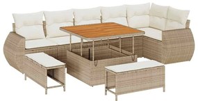 vidaXL Kerti Kanapé Szett 9 pcs Bézs polirattan