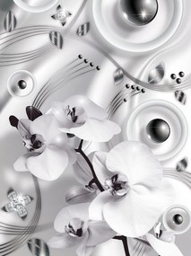 Fotótapéta Orchideák fém gömbök absztrakt monokróm vinil 184x254 +ragasztó